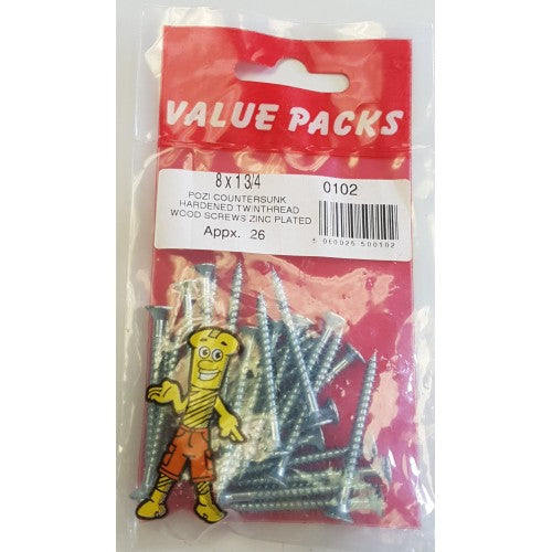 8 x 13/4'' Pozi c/sk Twinthread Wood Screws Diy (Large Letter Rate) 8 x 13/4'' Pozi c/sk Twinthread Wood Screws Diy (Large Letter Rate)